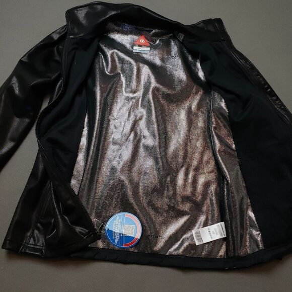 Columbia Omni-Heat waterproof black moto jacket, size large Faux Leather Sz L - Picture 3 of 14
